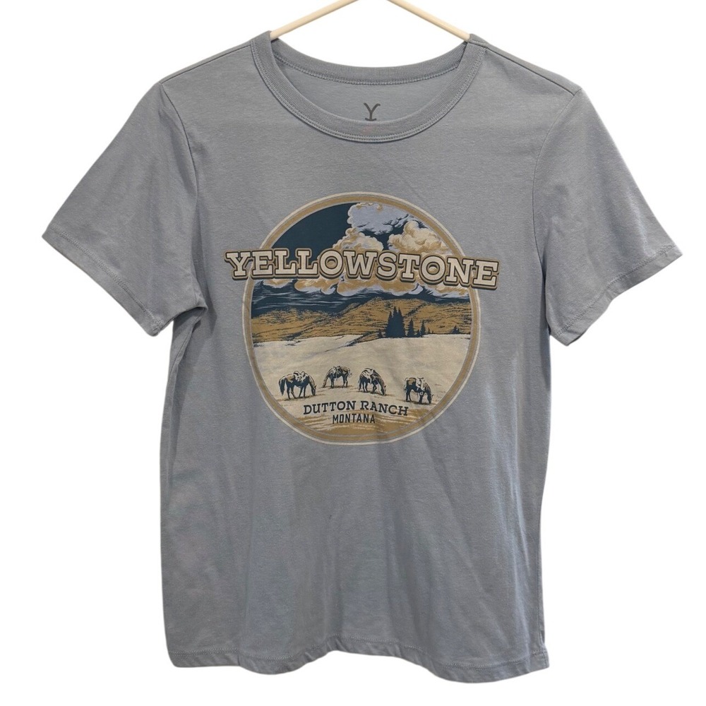 Yellowstone Dutton Ranch Montana Graphic T-Shirt Light Blue Small Short Sleeve